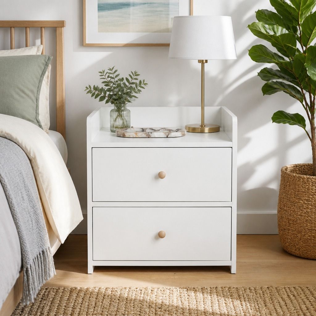 Fernleigh Minimalist Bedside Table, White