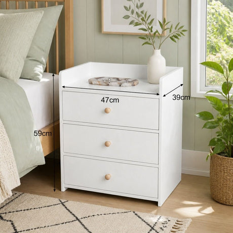 Bexhill 3 Drawer Bedside Table, Warm White