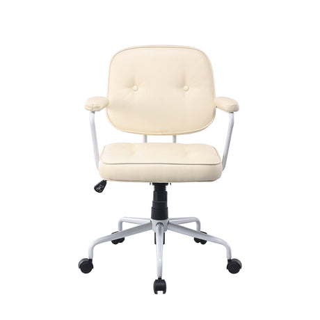 Louise Beige Faux Leather Home Office Chair White Frame — Allure Home Collections