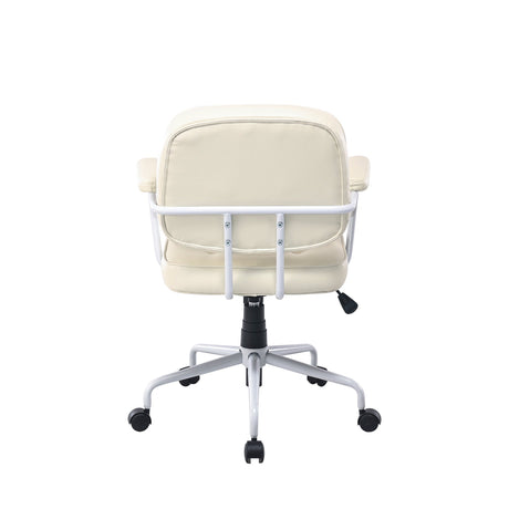 Louise Beige Faux Leather Home Office Chair White Frame — Allure Home Collections