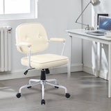 Louise Beige Faux Leather Home Office Chair White Frame — Allure Home Collections