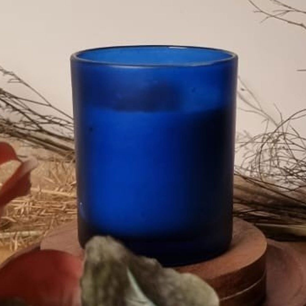 Blue frosted glass votive tealight candle holder, set of 10