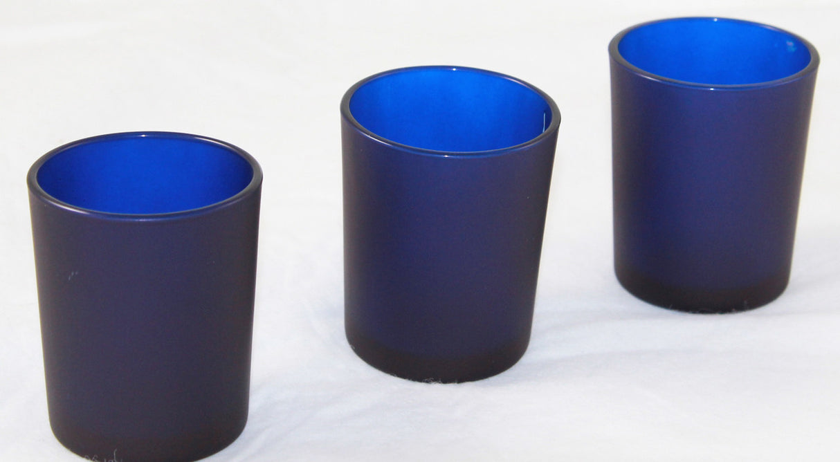 Blue frosted glass votive tealight candle holder, set of 10