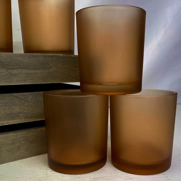 Brown frosted glass votive tealight candle holder, set of 10