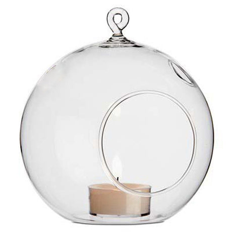 Hanging clear glass ball tealight candle holder 10cm set of 50