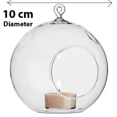 Hanging clear glass ball tealight candle holder 10cm set of 50
