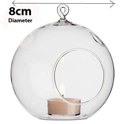 Hanging clear glass ball tealight candle holder 8cm set of 50