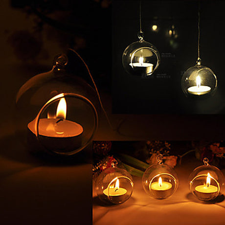 Hanging clear glass ball tealight candle holder 8cm set of 50