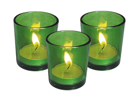 Green glass votive tealight candle holder, set of 10