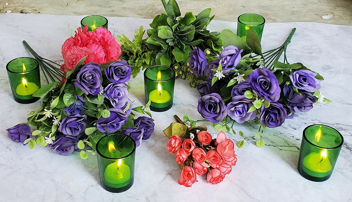 Green glass votive tealight candle holder, set of 10