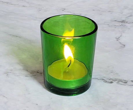 Green glass votive tealight candle holder, set of 10