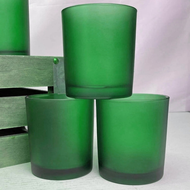 Green frosted glass votive candle holders set of 20