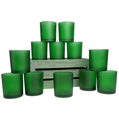 Green frosted glass votive candle holders set of 20