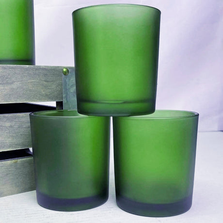 Green frosted glass votive candle holders set of 20