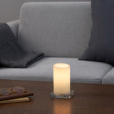 Halls Gap white LED flameless pillar candle set glowing on a styled table