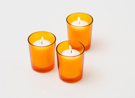 Orange glass votive tealight candle holders