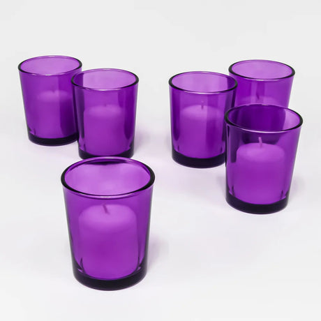 Purple glass votive tealight candle holder, set of 10