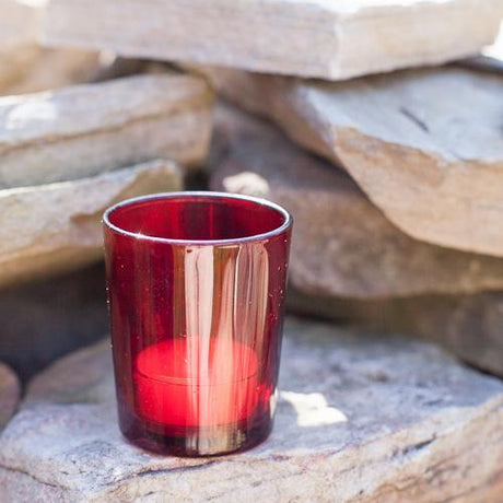 Red glass votive tealight candle holder, set of 10