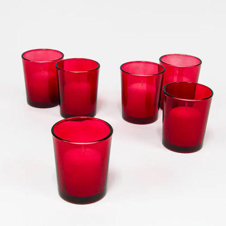 Red glass votive tealight candle holder, set of 10