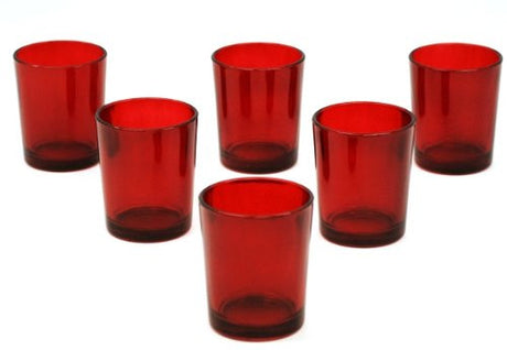 Red glass votive tealight candle holder, set of 10