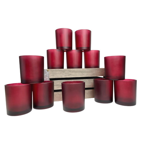 Red frosted glass votive tealight candle holders