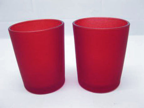 Red frosted glass votive tealight candle holders