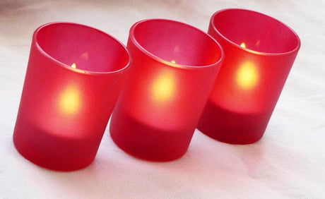Red frosted glass votive tealight candle holders