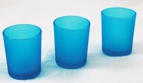 Turquoise frosted glass votive tealight candle holder, set of 10