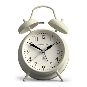 Beatrix linen white twin bell alarm clock on a bedside table