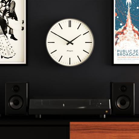 Newgate Radio City Wall Clock — Matte Blizzard Grey with Bold Black Marker Dial — Allure Home Collections