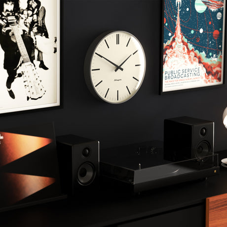Newgate Radio City Wall Clock — Matte Blizzard Grey with Bold Black Marker Dial — Allure Home Collections