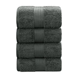 Set of four charcoal 550 GSM ring spun cotton bath towels folded and stacked