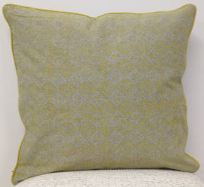 Volubilis Aztec cushion cover mustard yellow and grey velvet piping