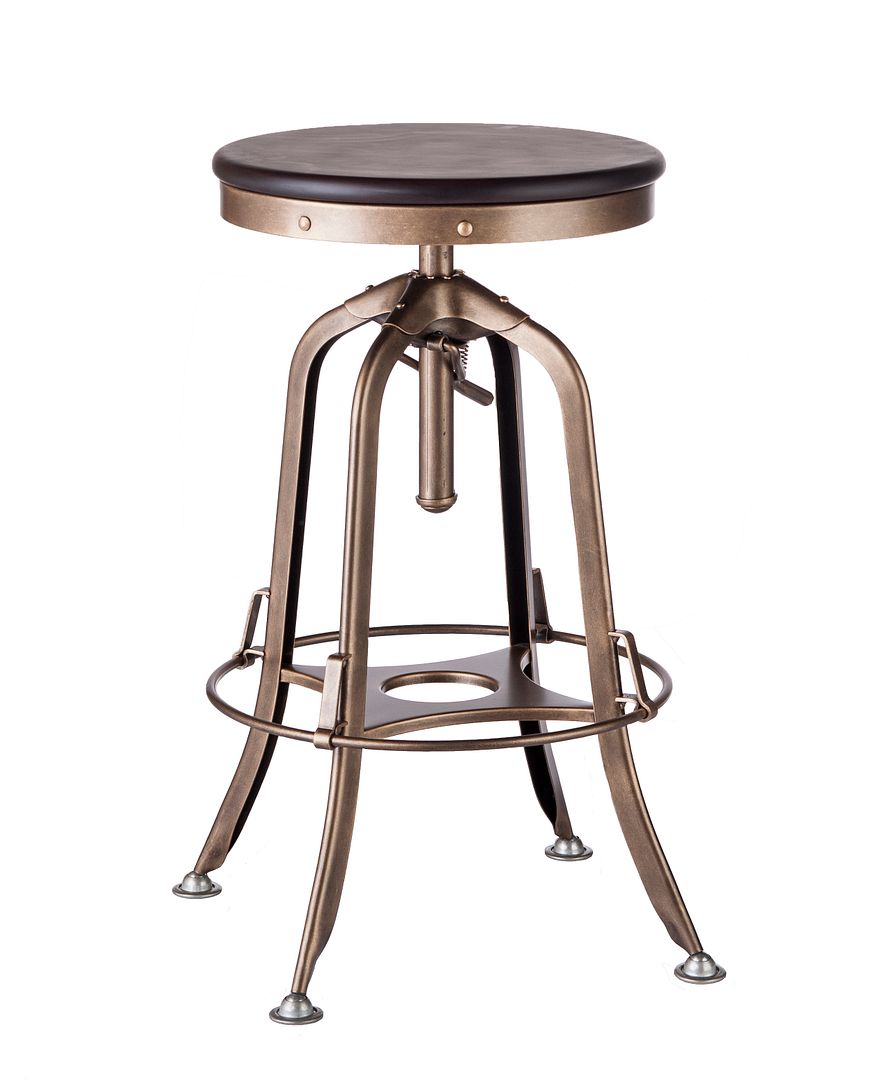 Industrial bar stool wood top and gold-black frame detail — Allure Home Collections