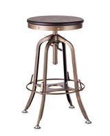 Industrial bar stool wood top and gold-black frame detail — Allure Home Collections