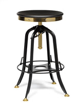 Industrial wooden height adjustable swivel bar stool in gold and black — Allure Home Collections