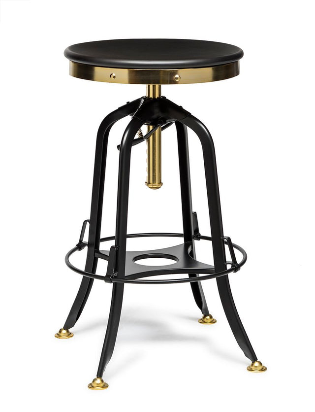 Industrial wooden height adjustable swivel bar stool in gold and black — Allure Home Collections