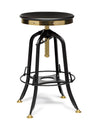 Caldermeade industrial swivel bar stool single with wood top and gold and black frame