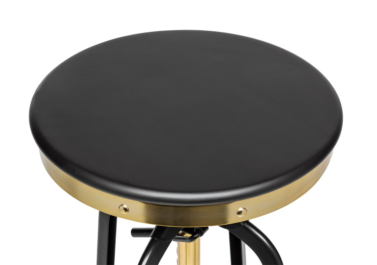 Side profile of industrial bar stool showing adjustable gold-black base — Allure Home Collections
