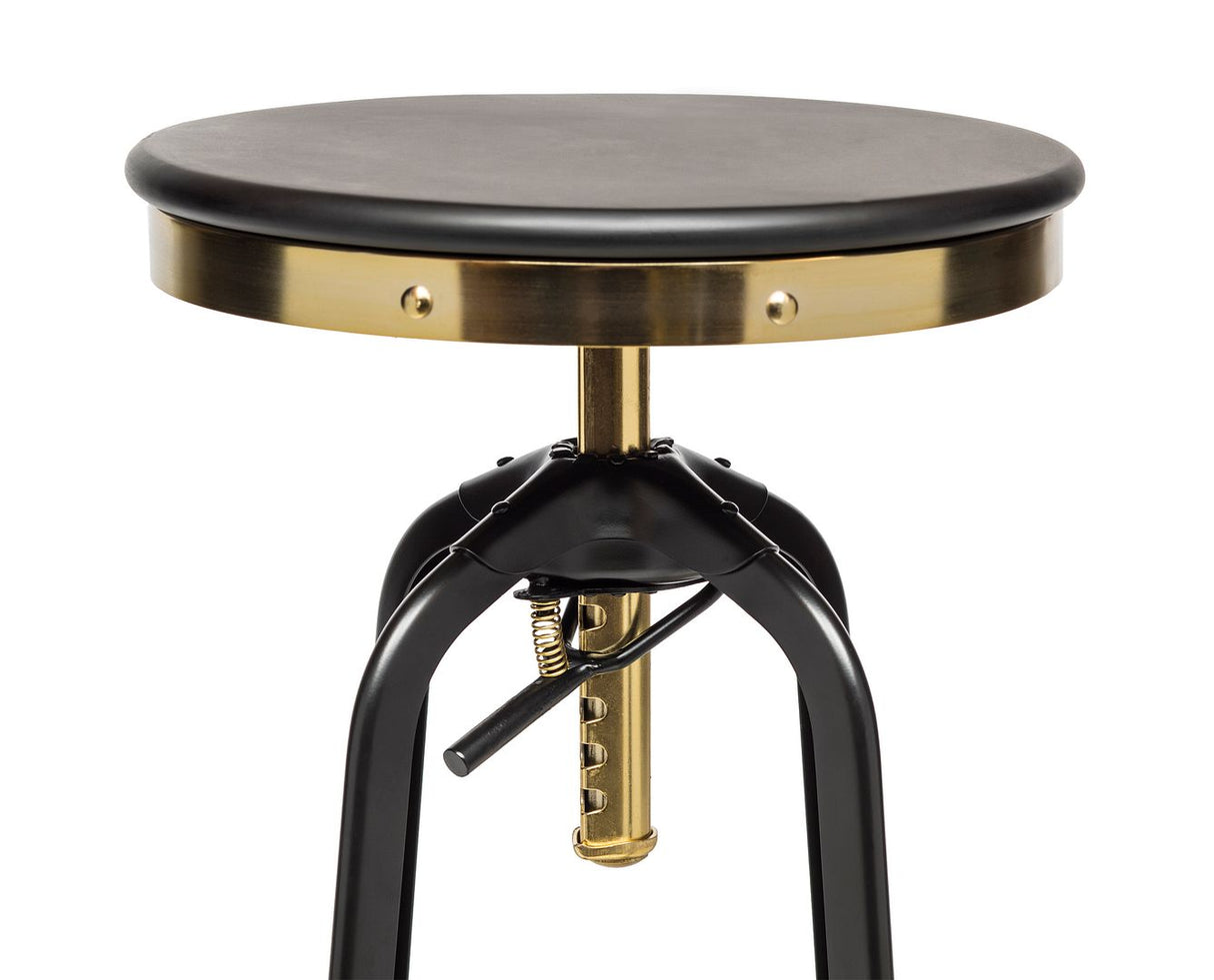 Industrial bar stool wood seat close-up — Allure Home Collections