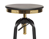 Industrial bar stool wood seat close-up — Allure Home Collections