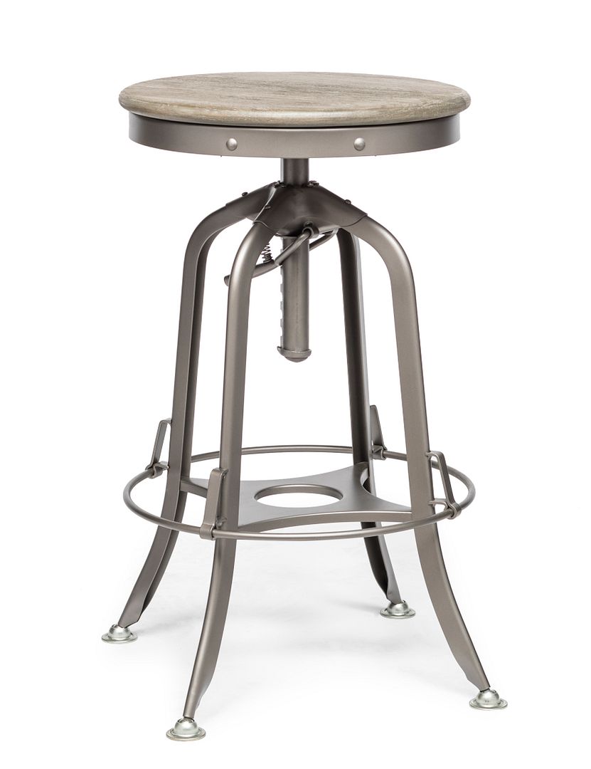 Industrial height adjustable swivel bar stool with oak wood top in grey — Allure Home Collections