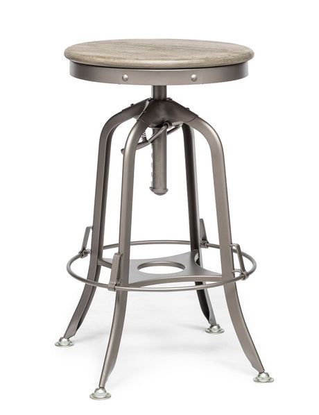 Industrial height adjustable swivel bar stool with oak wood top in grey — Allure Home Collections