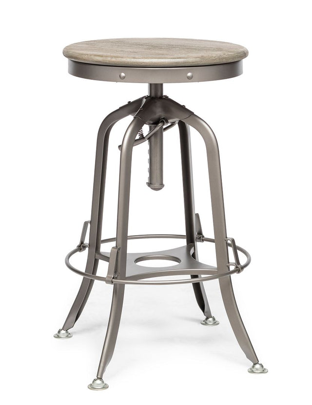 Industrial height adjustable swivel bar stool with oak wood top in grey — Allure Home Collections