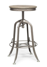 Industrial oak wood bar stool at kitchen island — Allure Home Collections