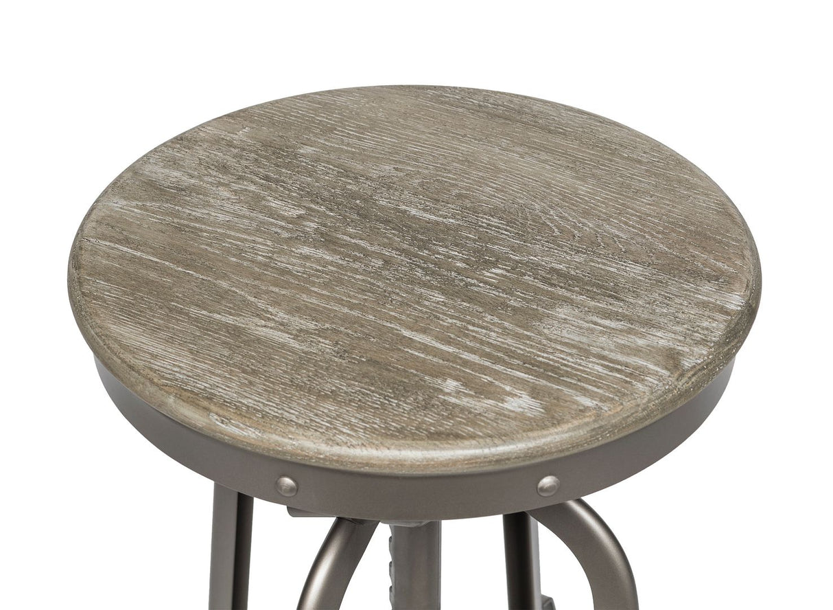Industrial oak bar stool seat close-up showing wood grain — Allure Home Collections