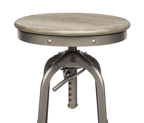 Industrial oak swivel bar stool in contemporary dining setting — Allure Home Collections