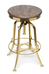 Industrial bar stool oak wood seat and grey frame detail — Allure Home Collections