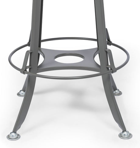 Industrial bar stool oak wood seat close-up — Allure Home Collections