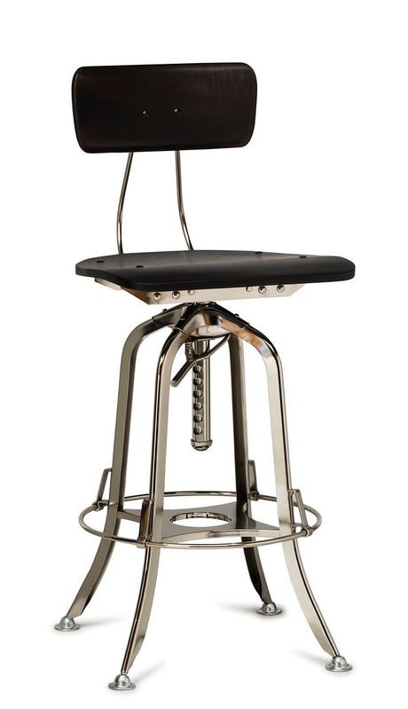 Side profile of industrial grey bar stool showing adjustable frame — Allure Home Collections